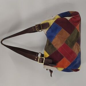 St. John's Bay Boho Leather Suede Patchwork Shoulder Bag